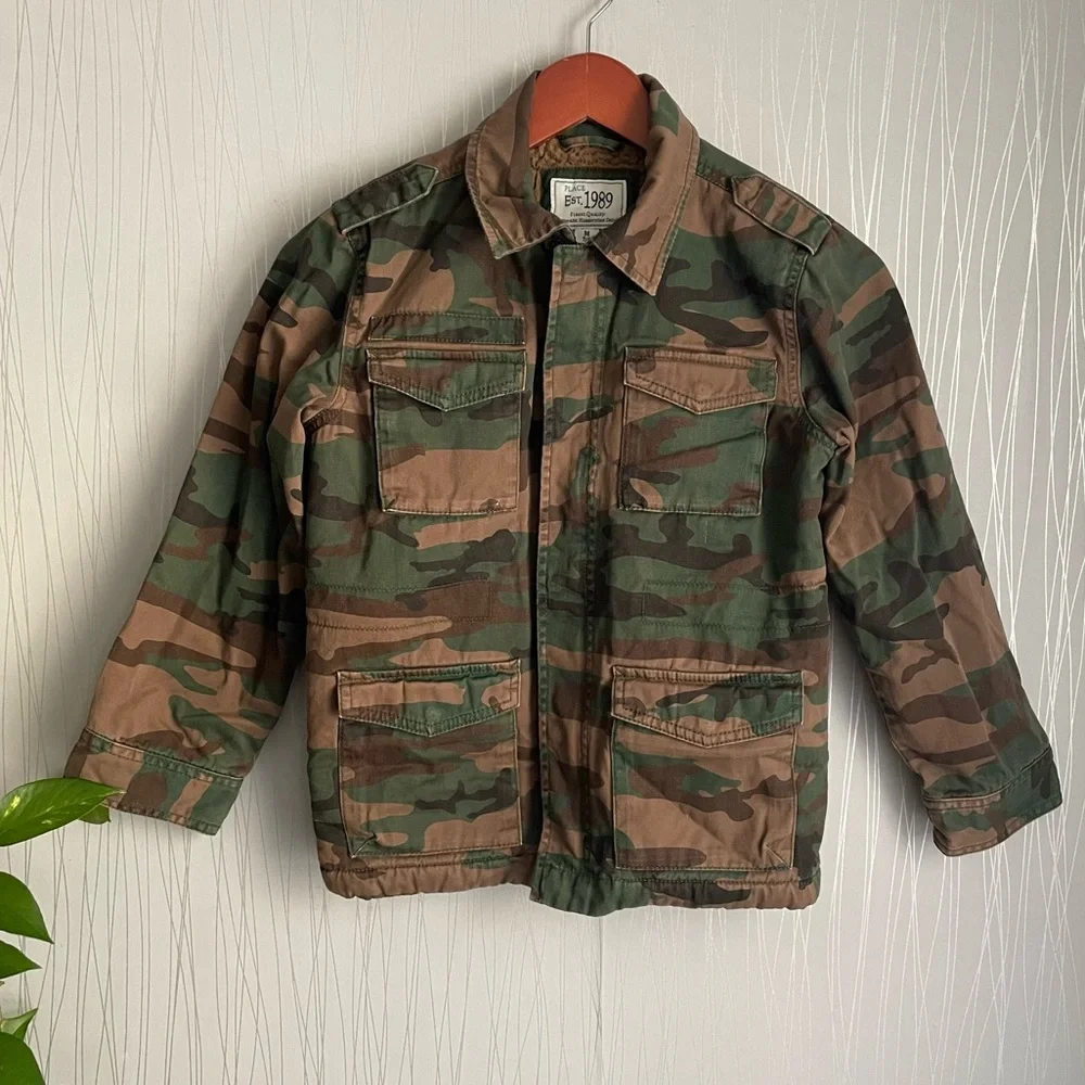 Children’s Place Boys Camo Jacket Size 7/8 Medium Fleece Lined Coat